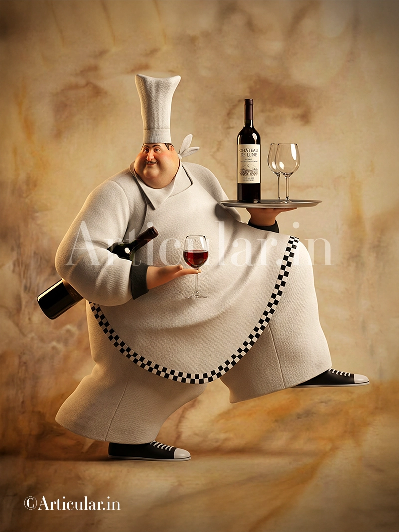 Chef with Wine Bottle Right